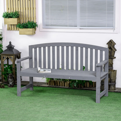 Tola 143cm Grey Wood 2 Seater Garden Bench With Armrests Slatted Frame