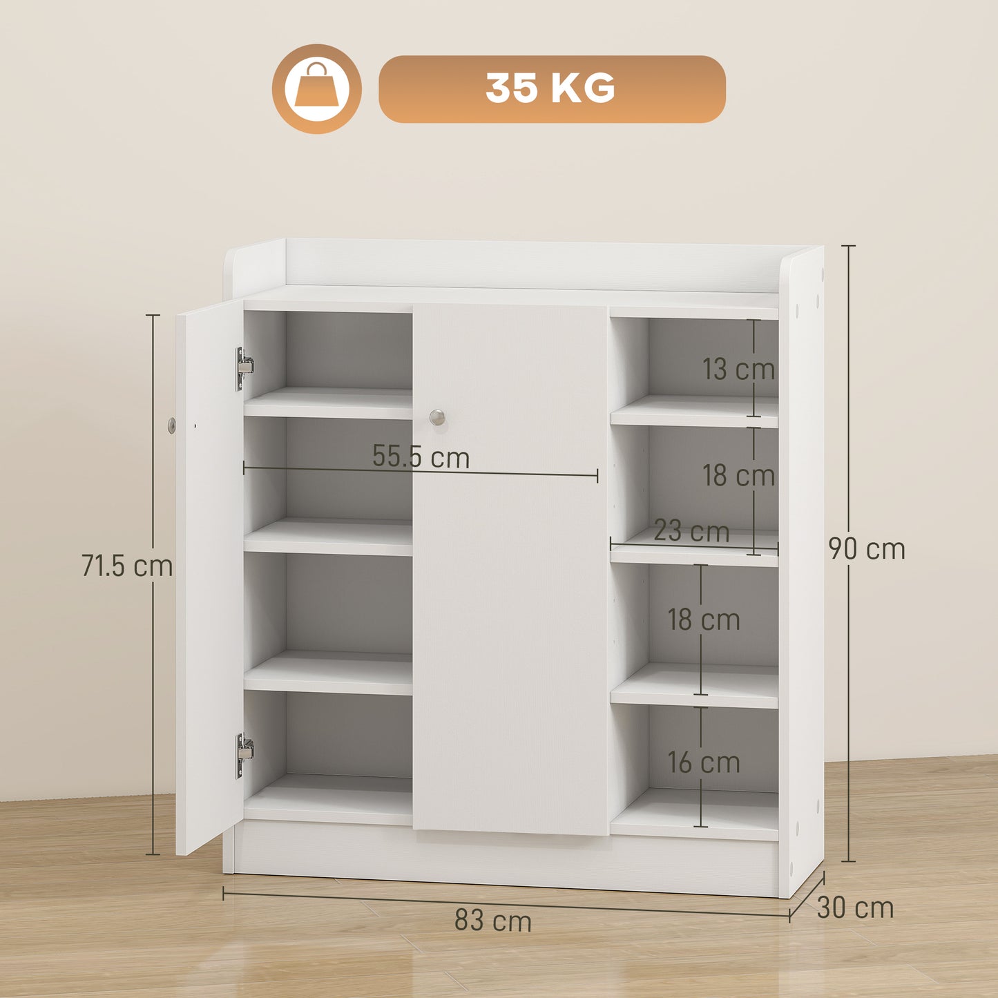 Rala Wooden White Shoe Cupboard With 2 Doors 9 Shelves