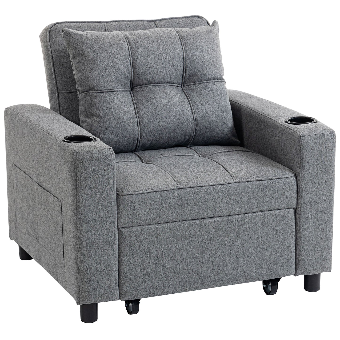 Soliri Grey Upholstered 3 In One Convertible Single Sofa Bed Tufted Cushion