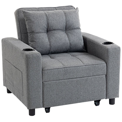 Soliri Grey Upholstered 3 In One Convertible Single Sofa Bed Tufted Cushion
