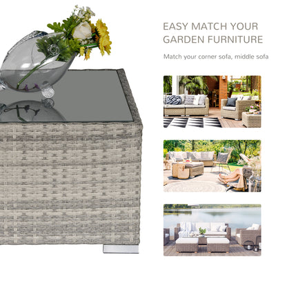 Vimito Rattan Light Grey Square Outdoor Side Table With Glass Top