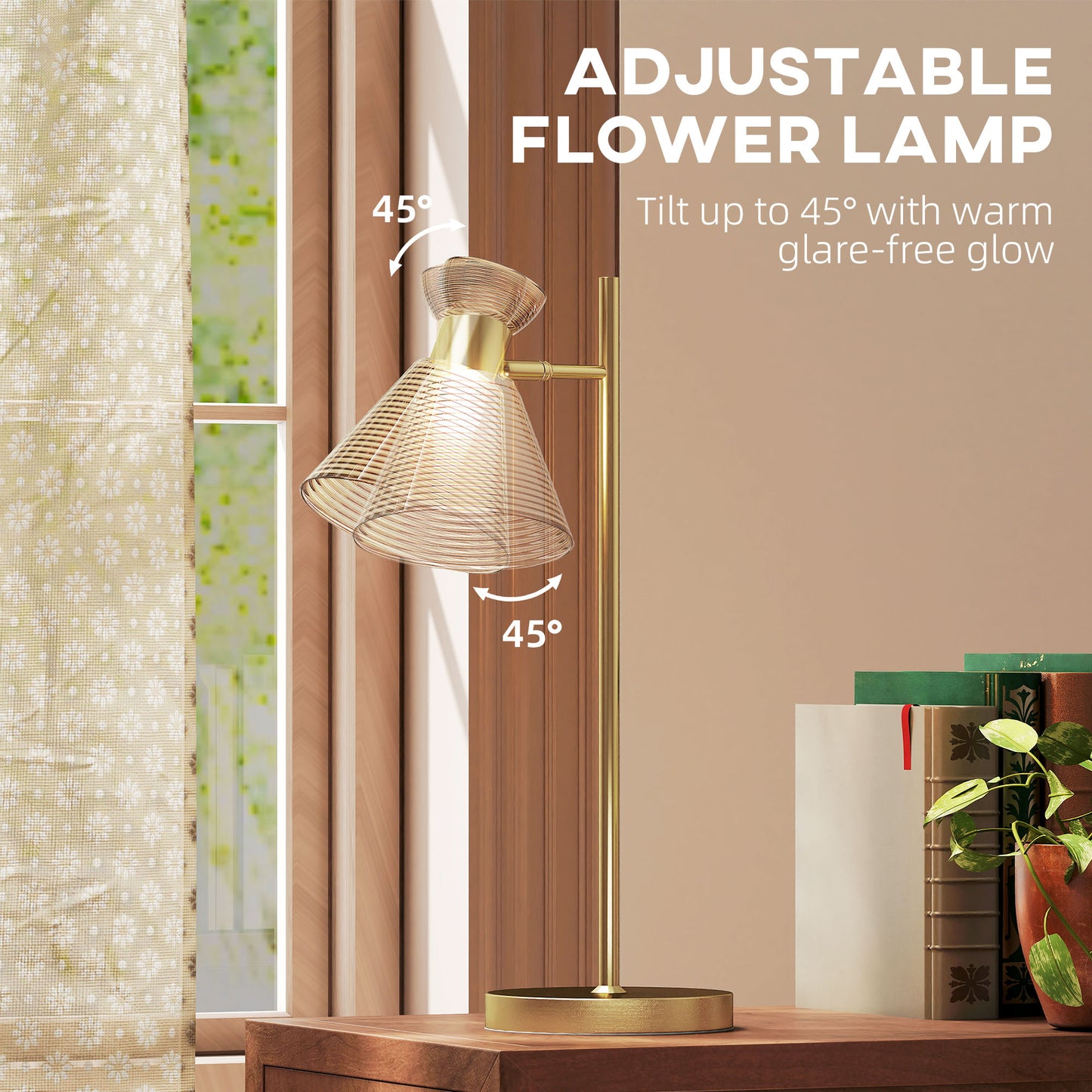 Saha Metal Gold Tone Modern Table Lamp With Adjustable Flower Style Head