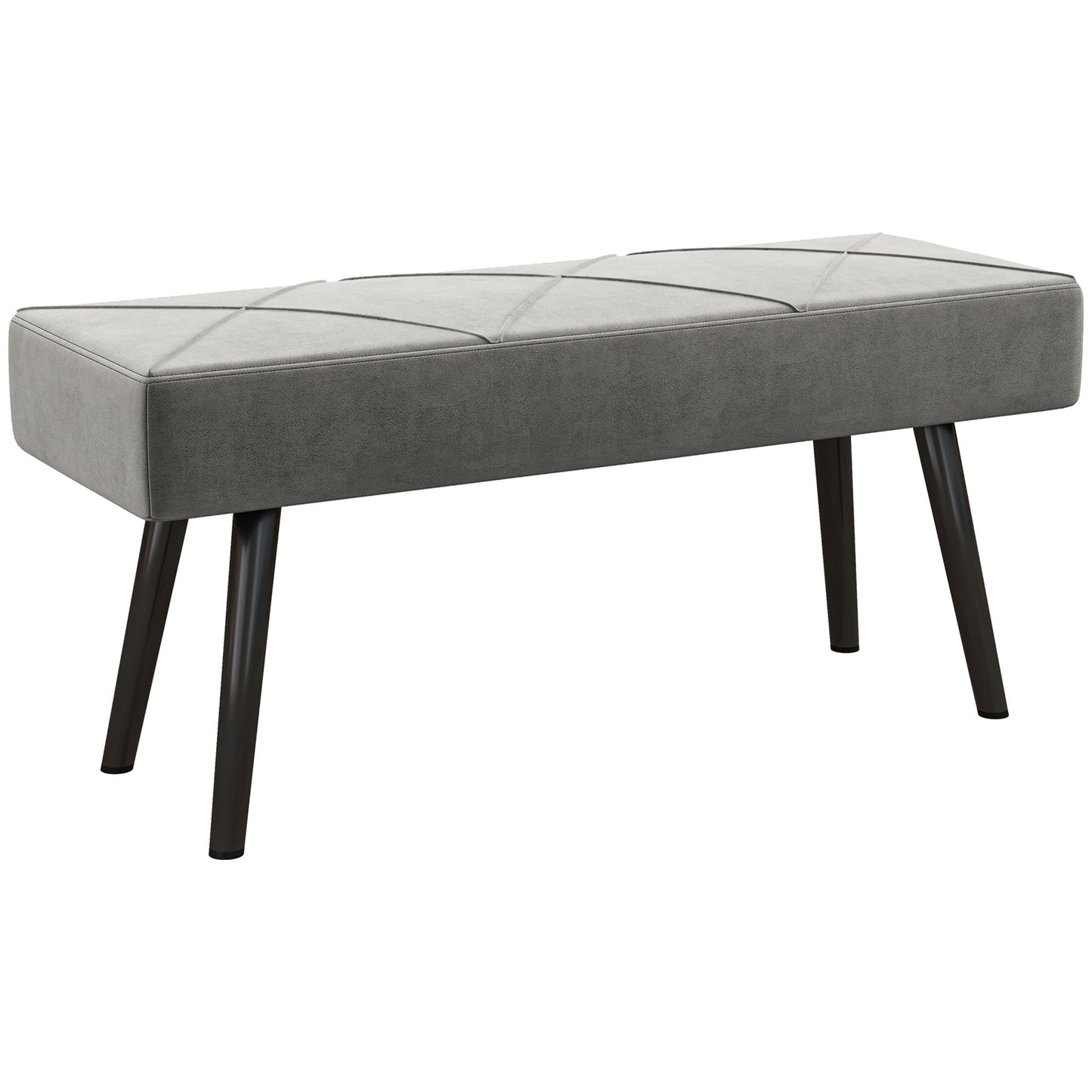 Mazuka Grey End Of Bed Bench With X Frame Black Metal Legs Geometric Pattern