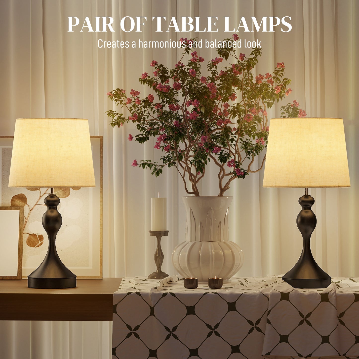 Loke Rata Metal Black And Beige Set Of 2 Touch Table Lamps With USB Ports And 3 Colour Light