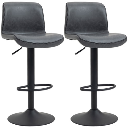 Moretta Faux Leather Dark Grey Bar Stools Set Of 2 With Backrest And Integrated Footrest