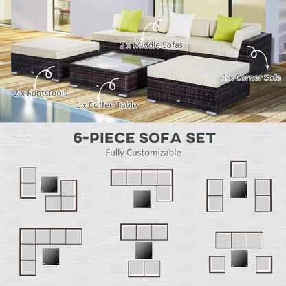 Baka Brown Rattan 9 Seater Outdoor Sofa And Coffee Table Set With Cream Cushions