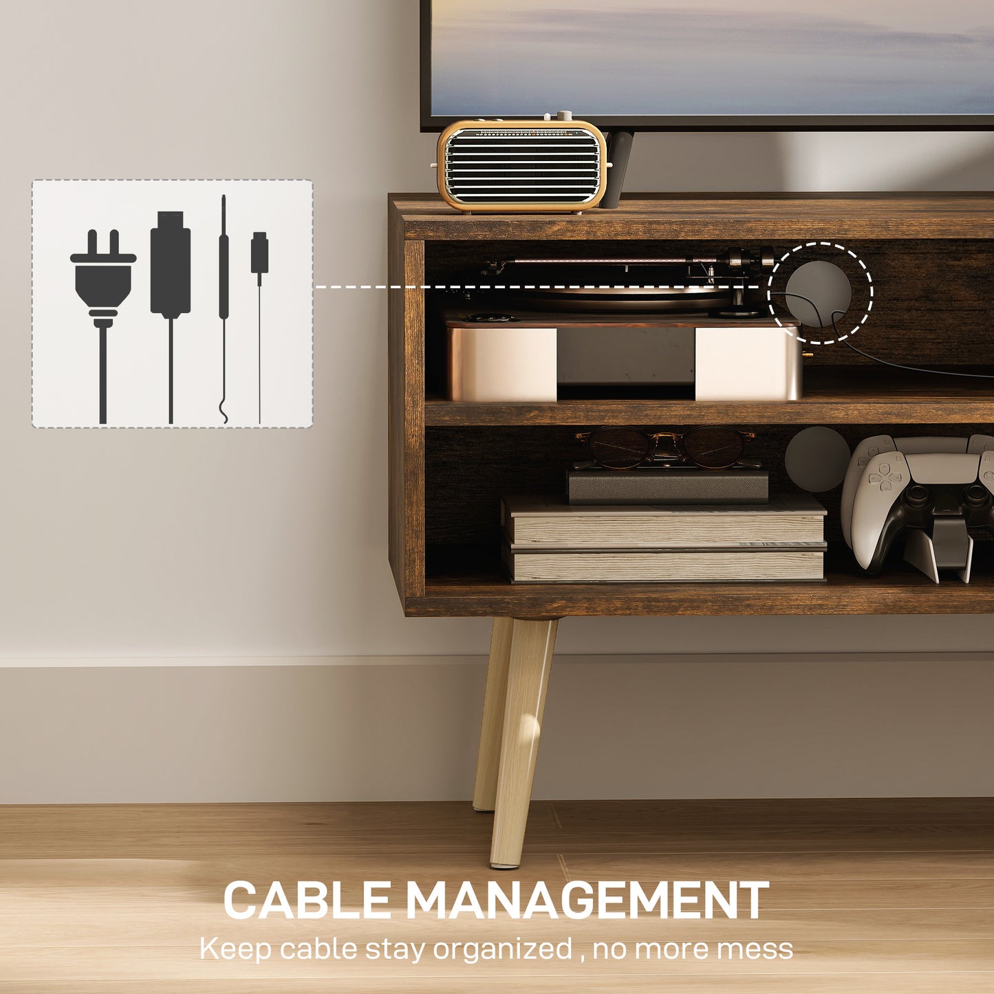 Avamar 110cm Brown TV Stand For Screens Up To 55 Inches With Open Shelves And Cable Access