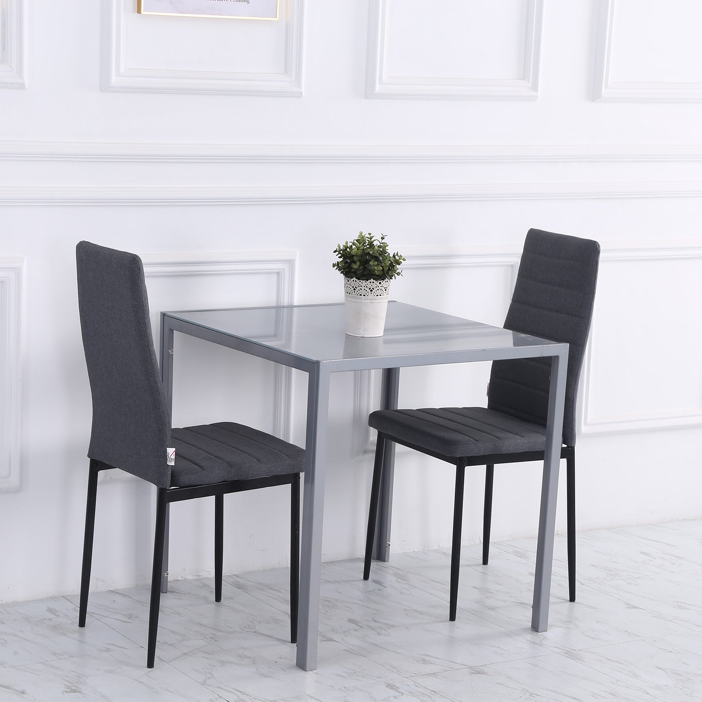 Conona Metal Grey Square Glass Dining Table For 2 To 4 People