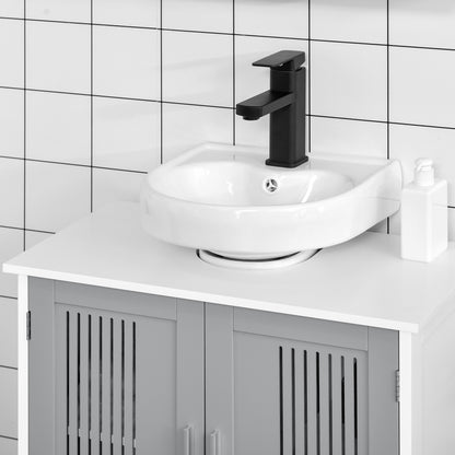 Nelike Grey Under Sink Vanity Unit With Double Doors And Adjustable Shelving Modern Design