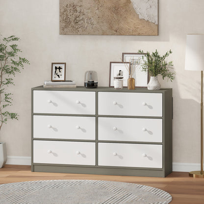Nafiso Fabric And Wood White And Grey 6 Drawer Storage Dresser