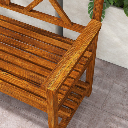 Tussora Fir Wood Natural 2 Seater Garden Bench With Lower Storage Shelf