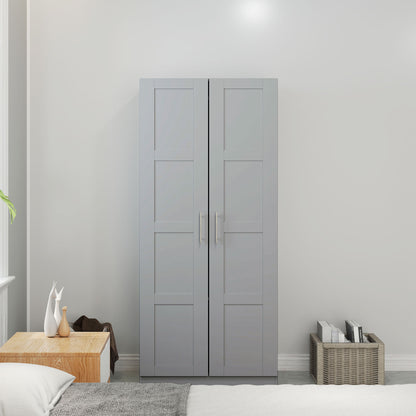 Coralani Wooden Grey 2 Door Wardrobe With Hanging Rail Internal and Shelf
