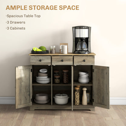 Lurafi Grey Wood Sideboard With Natural Top 3 Doors 3 Drawers 3 Shelves