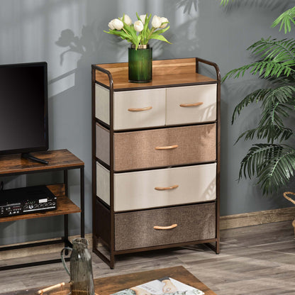 Neelvefa Metal And Wood Neutral Finish 5 Fabric Storage Drawer With Steel Frame