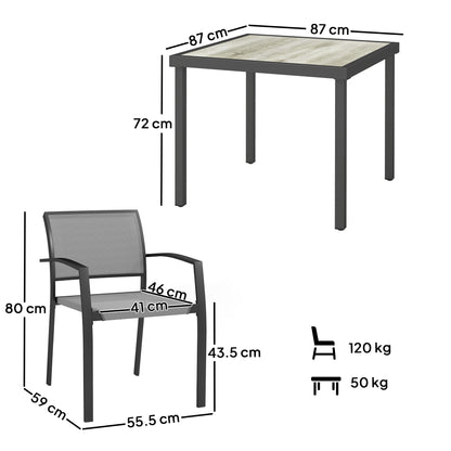Velo 4 Seatear Grey Mesh and Metal Frame Outdoor Garden Dining Set Arched Back