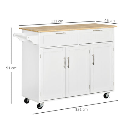 Nave Wooden White Kitchen Island 2 Drawers 3 Doors