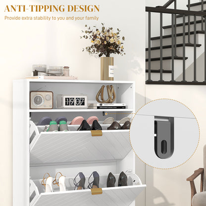 Notafa Wooden White Chevron Cabinet With Gold Accents For 12 Pairs
