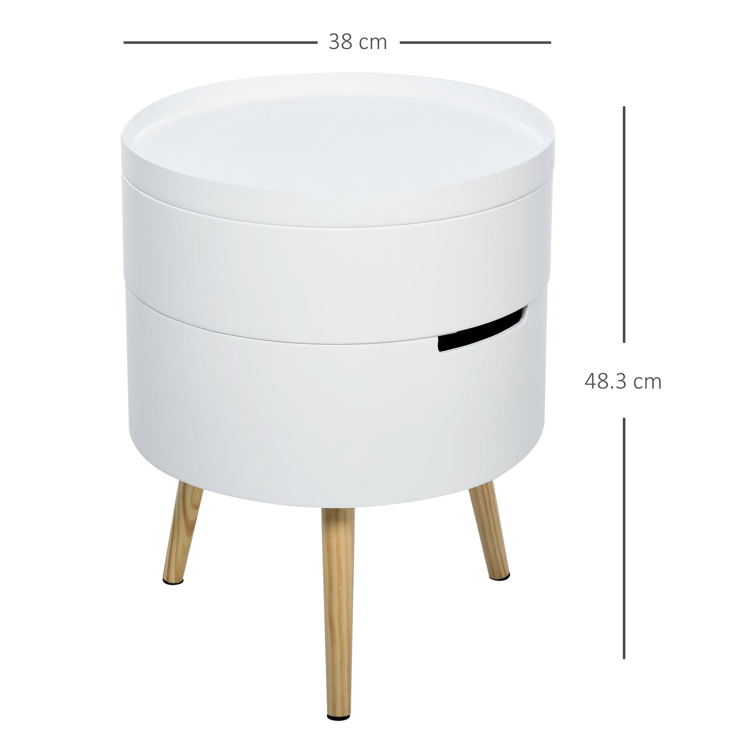 Lalo Set Of 2 Wooden White Round 3 Tier Bedside Tables With Hidden Storage and Tray Tops