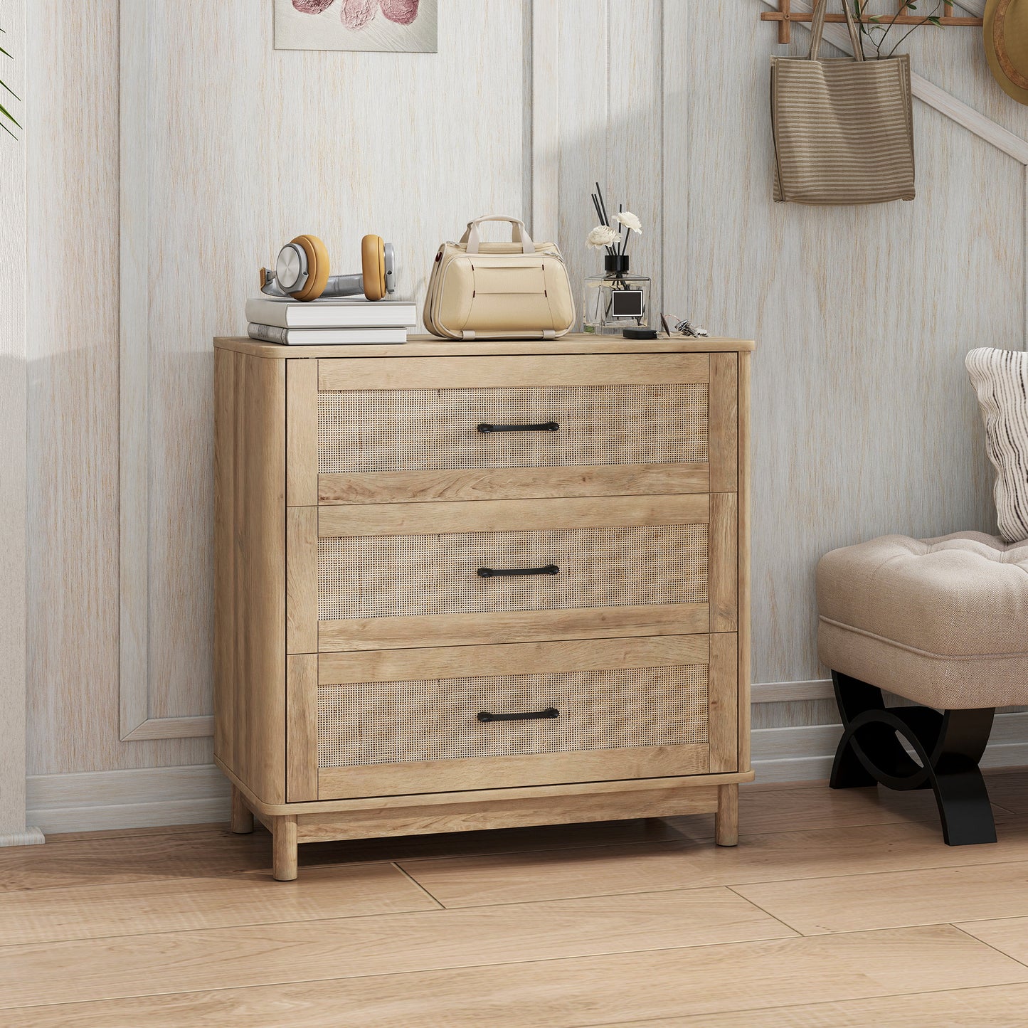 Zima Wood Oak Finish 3 Drawer Storage Chest 76 cm Wide