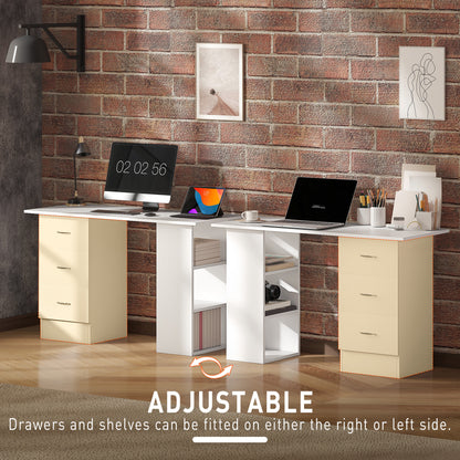 Kamore 120cm Wooden White Study Desk With 3 Side Shelves And 3 Drawers