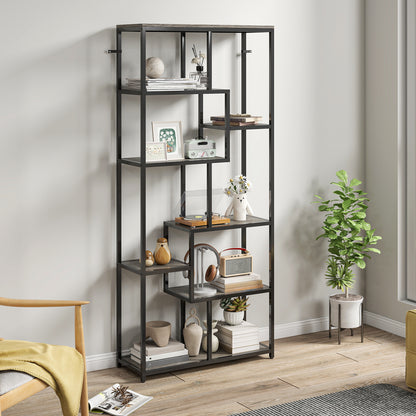 Sudina Metal And Wood Grey And Black 7 Tier Geometric Display Bookcase