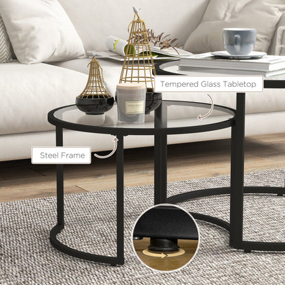 Nase Black Metal And Glass Clear Set Of 2 Nesting Coffee Tables