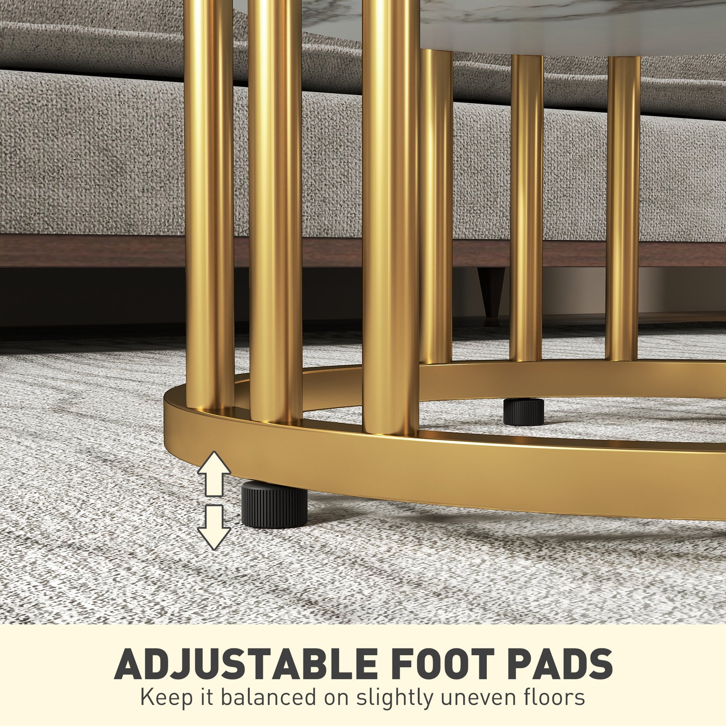 Veco Metal And Marble Effect White And Gold Tone Set Of 2 Coffee Tables