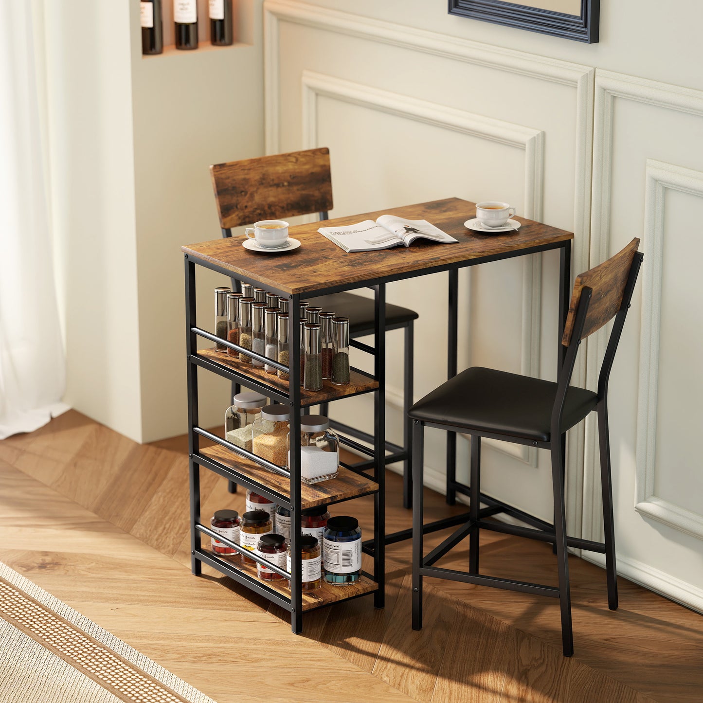 Vita Wooden Brown And Black 3 Piece Compact Bar Table Set