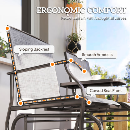 Mukatti  Metal Brown And Grey 2 Seater Garden Glider Bench With Glass Top Centre Table