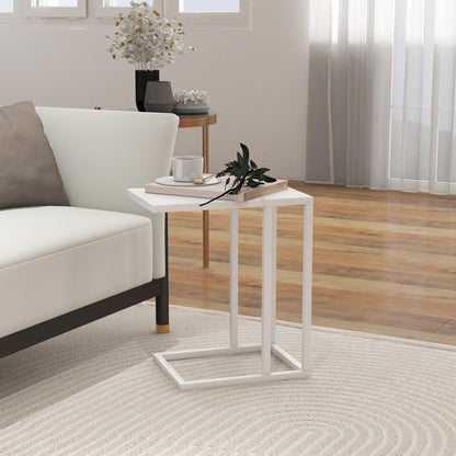 Nocoha Metal And Wooden White C Shaped Side Table