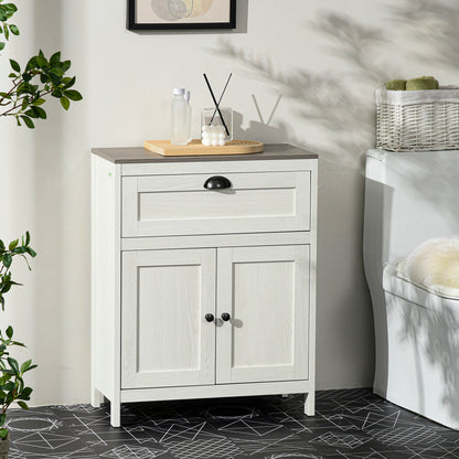 Sunoli White Freestanding Bathroom Storage Cabinet With Drawer Double Doors And Adjustable Shelves