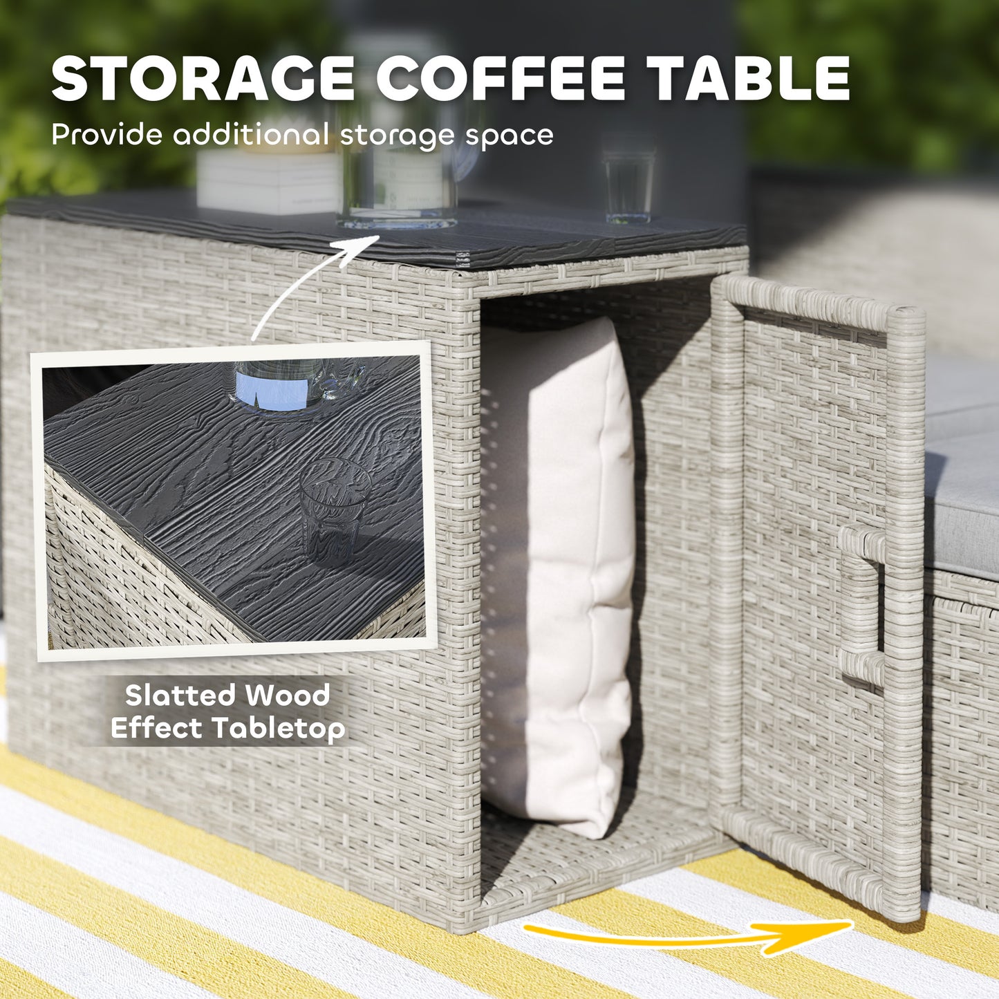 Naleni Grey Rattan  5 Piece Nesting Outdoor Bistro Set With Footstools Storage Coffee Table