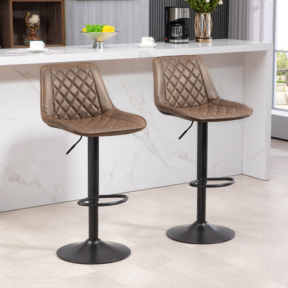 Tadilu Faux Leather Brown Adjustable Retro Bar Stools Set Of 2 With Swivel Seats