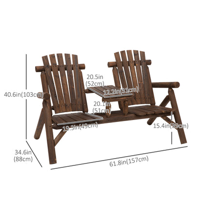 Basaveva Wood Natural Jack And Jill 2 Seater Garden Bench With Centre Coffee Table