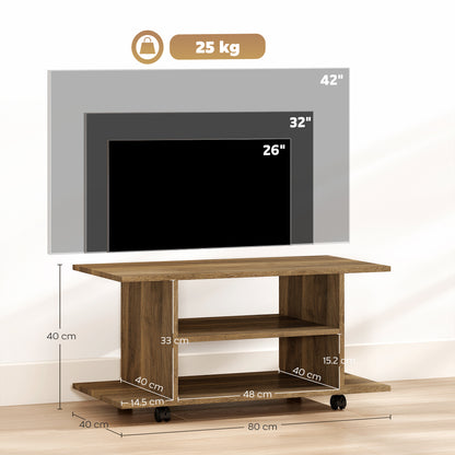 Avavello 80cm Walnut Finish Mobile TV Storage Unit With Shelves And Bookcase Style