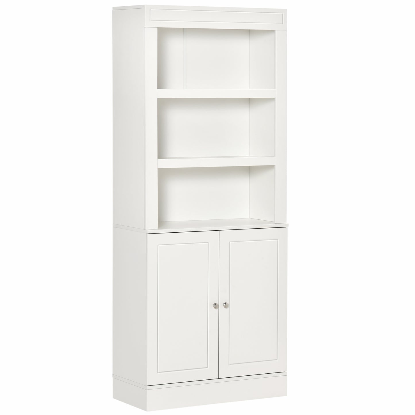 Kala Wooden White 6 Tier Freestanding Kitchen Cupboard With OFauxn Compartments And Double Doors