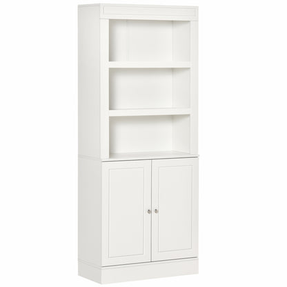Kala Wooden White 6 Tier Freestanding Kitchen Cupboard With OFauxn Compartments And Double Doors