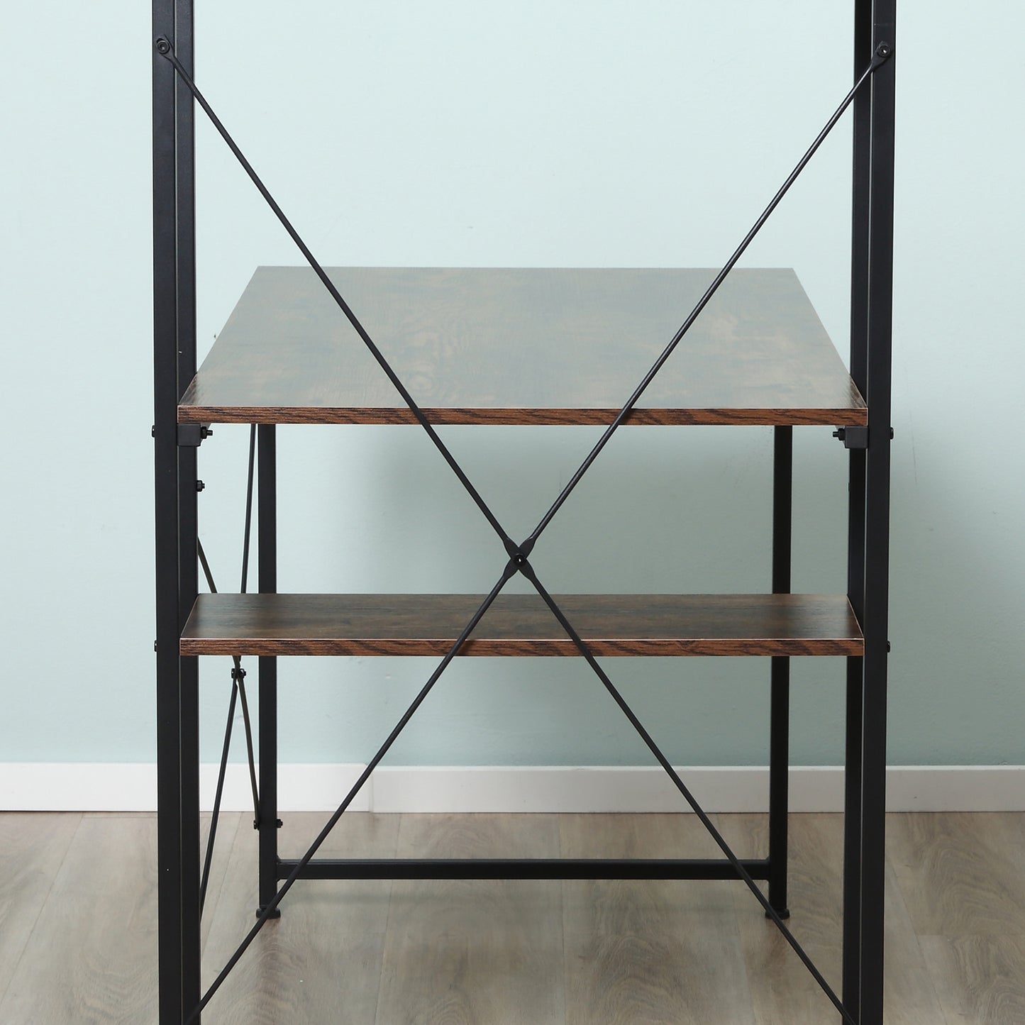 Ledo 120cm Rustic Brown And Black Reversible Industrial Home Office Desk With Side Shelving
