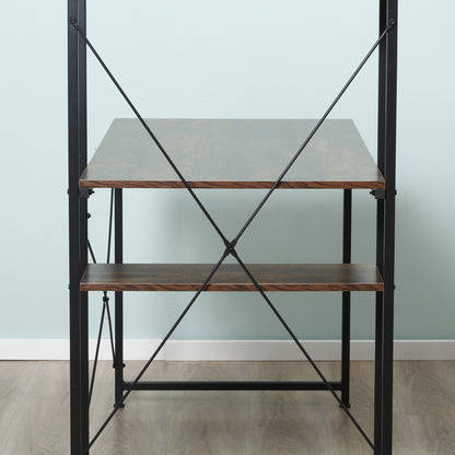 Ledo 120cm Rustic Brown And Black Reversible Industrial Home Office Desk With Side Shelving