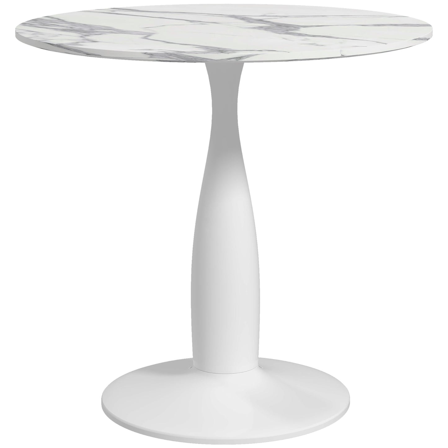 Falo 80cm Metal And Steel White And Grey Marble Effect Small Dining Table With Non Slip Feet For 2