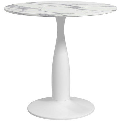 Falo 80cm Metal And Steel White And Grey Marble Effect Small Dining Table With Non Slip Feet For 2