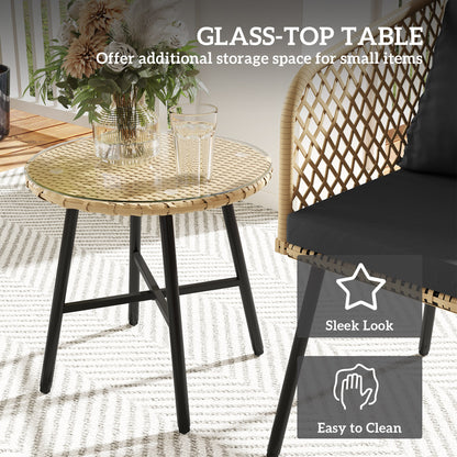 Mirata Natural Brown Rattan Rope Bistro Set with Black Cushions