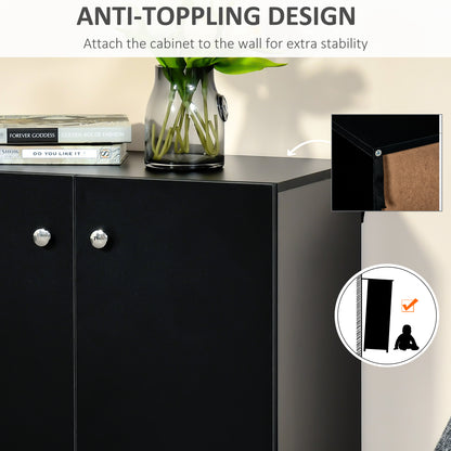 Cosofi Black Wood Freestanding Storage Cabinet 2 Doors 2 Shelves