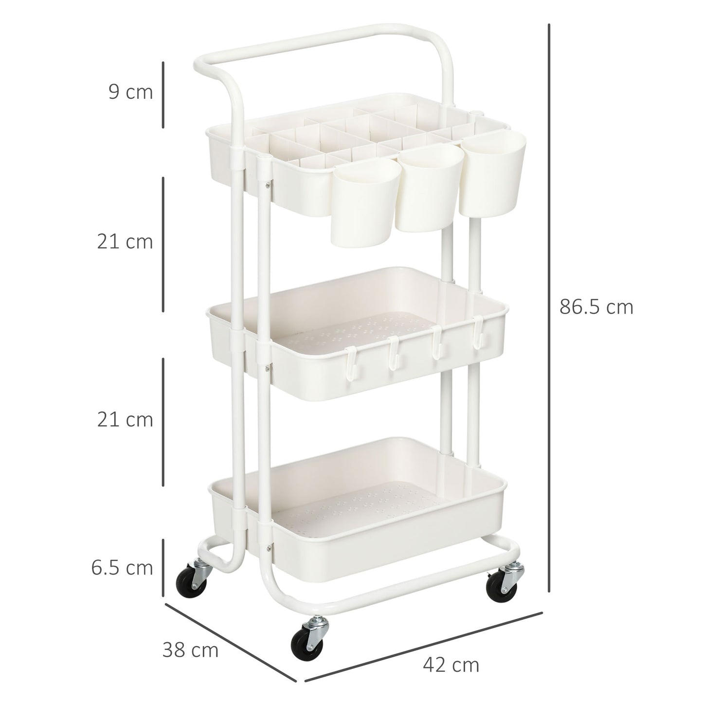 Molole Seba Metal White 3 Tier Home Trolley With Handle And Wheels