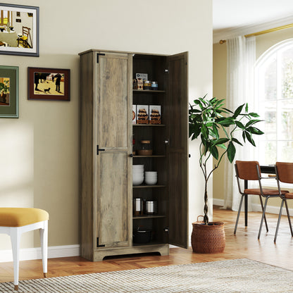 Soniso Wood Effect Tall Farmhouse Kitchen Pantry Cabinet 10 Shelves 2 Doors