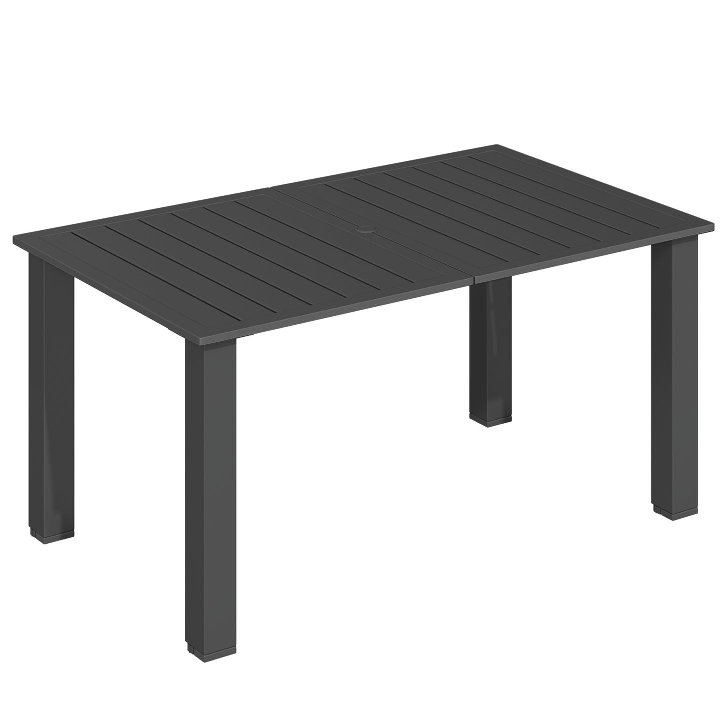 Diranovi Metal Black Rectangular Outdoor Dining Table With Slatted Top And Parasol Hole For 6