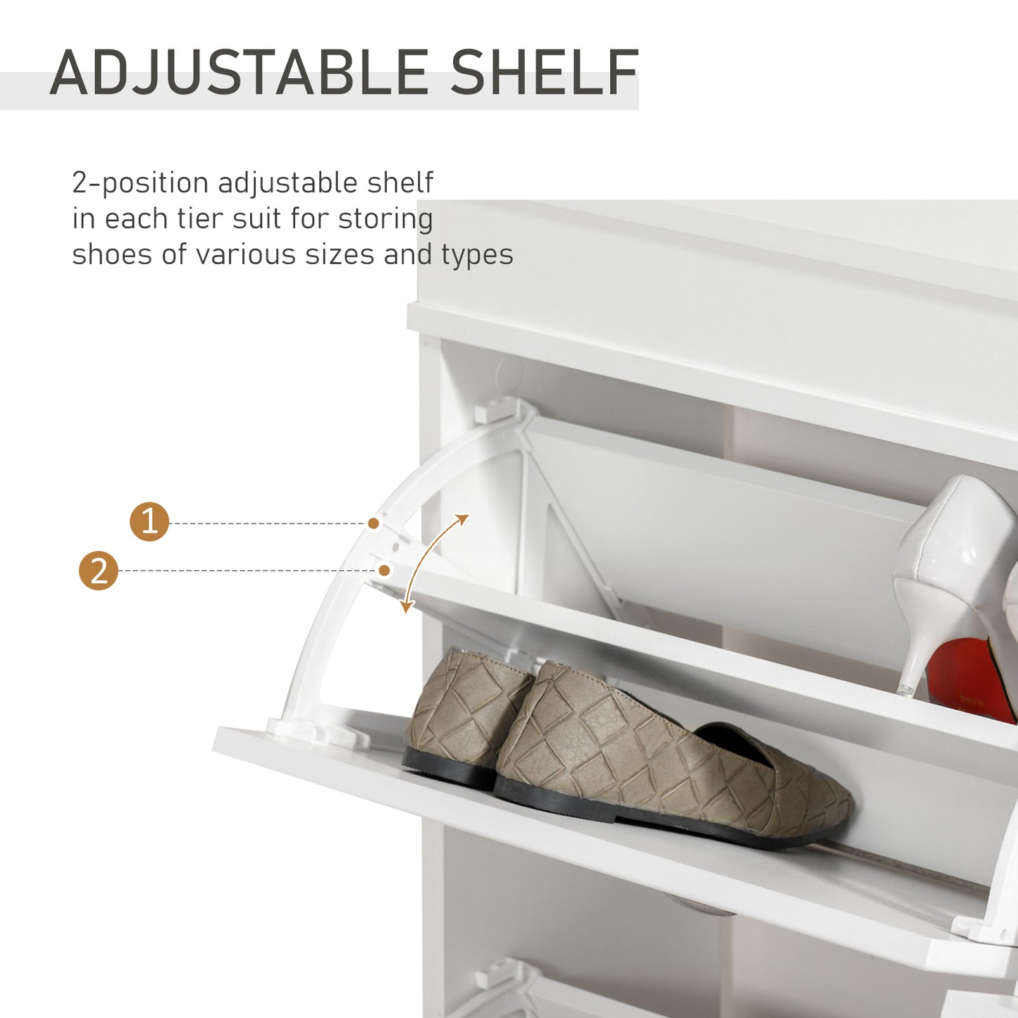 Sozita Wooden White 4 Flip Drawer Shoe Cabinet With Adjustable Shelves For Entryway