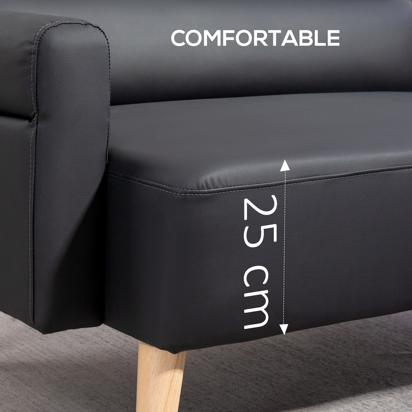 Raha Black Faux Leather Compact 2 Seater Sofa