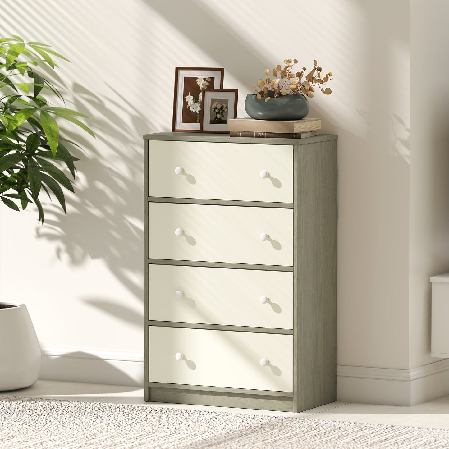 Cottola Fabric And Metal White And Grey 4 Drawer Storage Dresser