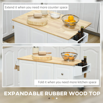 Cosoco Noli Wooden White Rolling Kitchen Island With Drop Leaf Drawers Spice Rack And Towel Rail